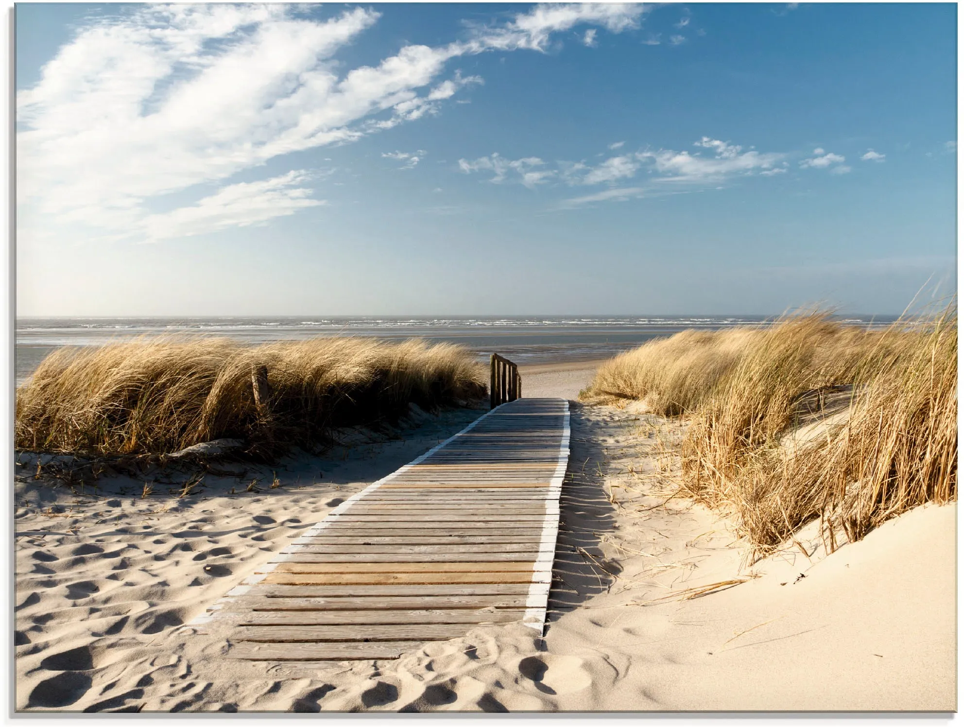 Glasbild »Nordseestrand auf Langeoog - Steg«, Strand, (1 St.), in verschiedenen Größen, 79365043-0 naturfarben B/H: 80 cm x 60 cm