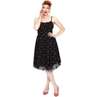 Voodoo Vixen A-Linien-Kleid Dotty 50's Polka Dot Flare Dress Vintage Chiffon Rockabilly Retro schwarz L