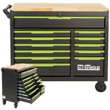 Trutzholm Werkstattwagen Star XL unbestückt 103 x 112 cm Stahl schwarz/grün 12 Schubladen Hartholzplatte