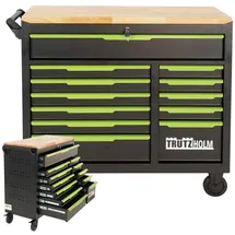 Trutzholm Werkstattwagen Star XL unbestückt 103 x 112 cm Stahl schwarz/grün 12 Schubladen Hartholzplatte