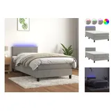 vidaXL Boxspringbett mit Matratze & LED Hellgrau 90x200 cm Samt