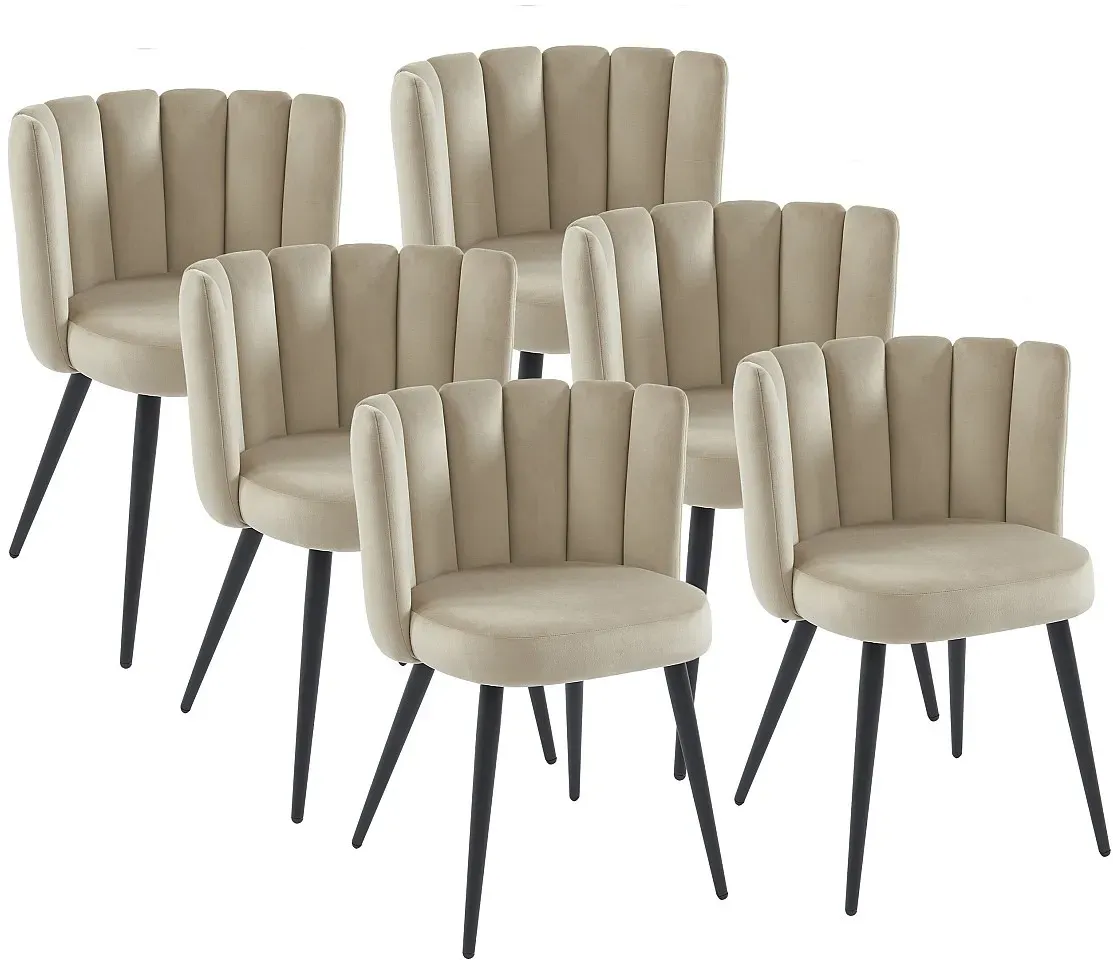 Stuhl 6er-Set - Samt & Schwarzes Metall - Beige - PRANILA  von Pascal MORABITO