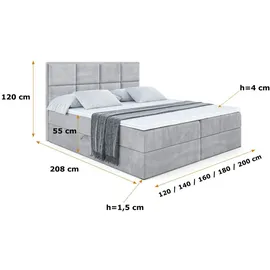 altdecor BOXBETT mit Matratze und Lattenrost, - NOVA - 160x200 - H4 - Hellgrau