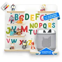 stadtecken Holzregal passend für Toniebox 2 I Geeignet für ca. 30 Tonies I Perfekte Aufbewahrung im Kinderzimmer I Regal zum Aufstellen oder Aufhängen (Alphabet, Mit Schmalen Boden)