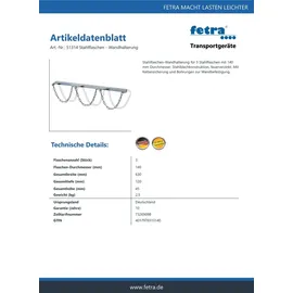 FETRA Stahlflaschen-Wandhalterung 3 x 140 mm