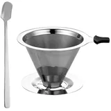 1 Stück 800 Mesh Kaffeefilter, 1 Grundplatte, 1 Silikonhülle, 1 Kaffeelöffel, Kaffeefilter-Set, wiederverwendbarer Kaffeefilter, Kaffee zum Übergießen