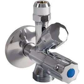 Kirchhoff Geräte Universal Eckventil mit Spülmaschinenanschluss, 1⁄2“ Eckregulierventil für Kaltwasserleitung, Absperrhahn Waschbecken Bad, Kaltwasser Armatur 98480090
