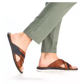 Rieker Pantolette RIEKER, Herren, Gr. 40, braun (cognac, denim), Leder, Textil, Schuhe Pantolette, Sommerschuh, Strandschuh, Hausschuh mit weicher Innensohle