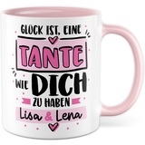 Tasse Tante personalisiert Geschenk, Glück ist, eine Tante wie dich zu haben Name & Name Geschenkidee Kaffeetasse mit Spruch Kaffee-Becher eigene Namen Neffe Nichte Geburtstag (Tante personalisiert)