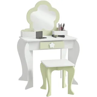 ZONEKIZ Schminktisch mit Spiegel und Hocker, Kinder Schminktisch mit Schublade, Aufbewahrungsboxen, Beauty Flower Design Mädchen Schminktisch für Kinder von 3-6 Jahren - Weiß