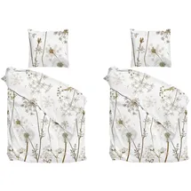 Heckett and Lane Bettwäsche 2er Set WILLA, 135 x 200 cm - Weiß - Beige - Baumwolle - mit Reißverschluss - 2er Set