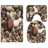 A.Monamour Badezimmer Badematte 3 Teilig Set Meer Kiesel Steine ​​Steine ​​Am Strand Meer Kissen Pads Teppich Für Toilettenzubehör Flanell Saugfähig Badteppiche Badvorleger Badgarnitur WC Vorleger