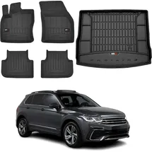 Omac Fußmatten & Kofferraumwanne Set für VW Tiguan 2016-2024 Gummi Schwarz 5x