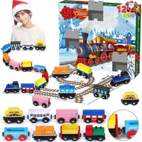 JOYIN Weihnachts-Adventskalender 2024 mit 12 holz Eisenbahnwaggons