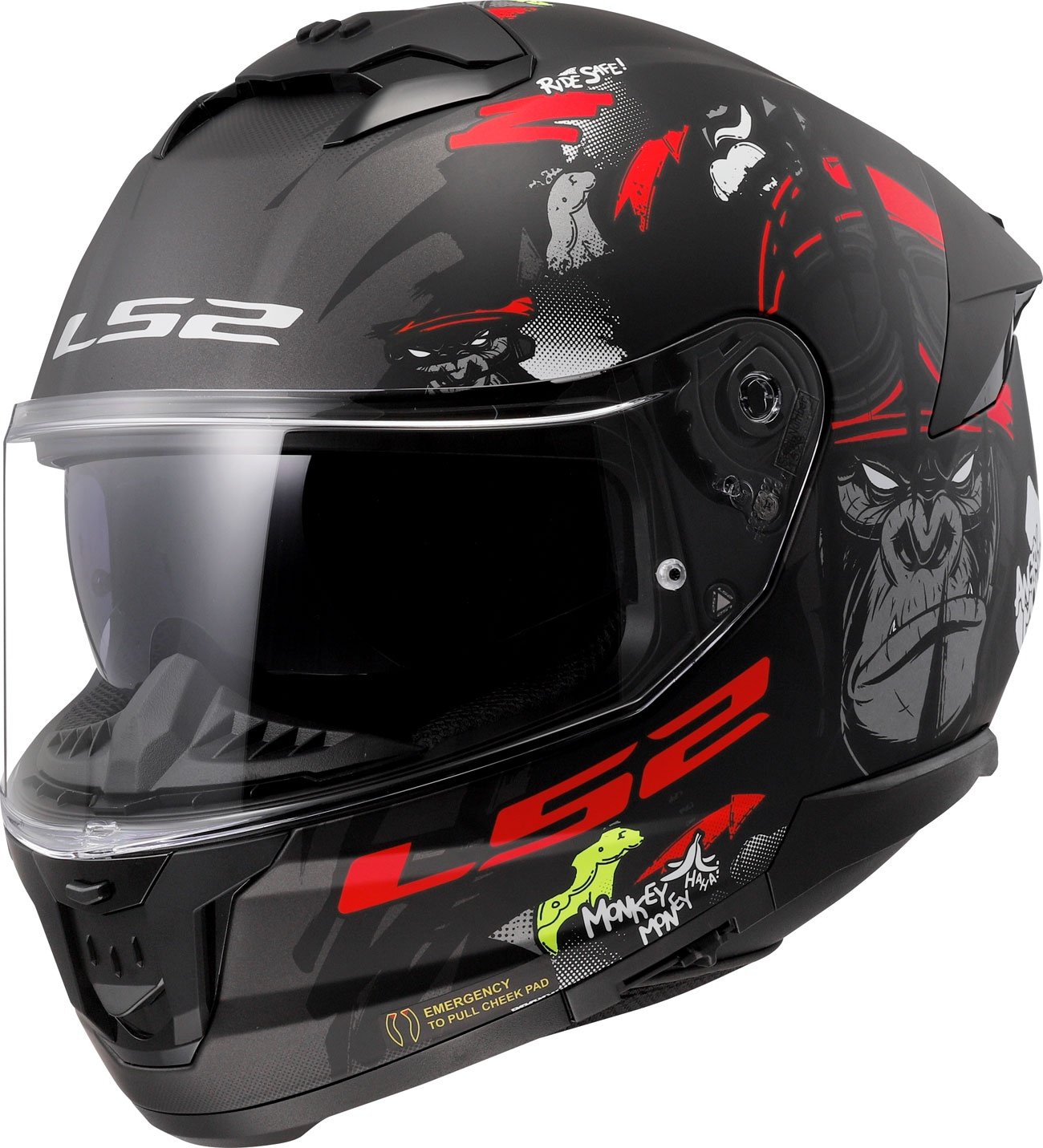 LS2 FF808 Stream II Angry Monkey, casque intégral - Mat Noir/Rouge/Gris - XXL