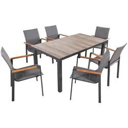 7-tlg. Alu Tischgruppe RANA Set Garten Sitzgruppe Outdoor Grau Metall Kunststoff