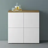 mai & mai Möbel Kommode Aufbewahrungsschrank mit 4 Türen in Kerneiche + Weiß matt Sideboard Schrank Mehrzweckschrank BTH: 76x36,4x74 cm Schrank04