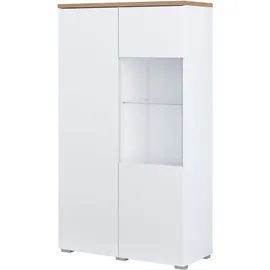 INOSIGN Vitrine "Modo, Breite 80 cm, moderner griffloser Vitrineschrank", weiß (weiß, eiche mauvella, weiß), B:80cm H:140cm T:34,5cm, FSC-zertifizierter Holzwerkstoff, Glas, Melamin, Metall, Schränke, Vitrine, mit viel Stauraum, Einlegeböden verstellbar, Glastür