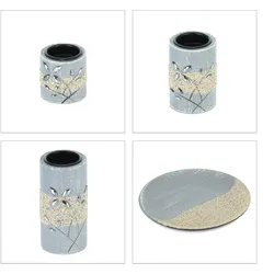 Relaxdays Teelichthalter Set, runde Dekoschale, mit Teelichtern und Steinen, Tischdeko Wohnzimmer, Esszimmer, grau/sand