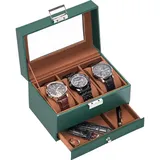 LuxusKollektion Uhrenbox Uhrenbox Uhrenkissen Glasdeckel 3 Fächer grün Vatertag 3-Slot Grün grün