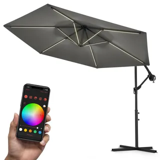 Swing&Harmonie Swing&Harmonie® Luxus LED Sonnenschirm mit RGB Beleuchtung inkl. Fernbedienung, APP Steuerung, Ampelschirm, Garten Schirm 350cm) - anthrazit
