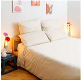 Wolkenfeld Bettwäsche Edel Mako-Satin Bettwäsche, unfassbar weich, Mako-Satin, 3 teilig, 135x200 cm, 155x220 & Übergrößen I inkl. Kissenbezüge 80x80 I Uni beige