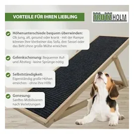 Baumarktplus Hunderampe Echtholz 104x35 cm höhenverstellbar & klappbar 35 kg Tragkraft weiche Filz-Lauffläche