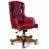 Casa Padrino Luxus Barock Chesterfield Bürostuhl Bordeauxrot / Braun / Gold - Höhenverstellbarer Schreibtischstuhl mit Echtleder - Büromöbel im Barockstil - Luxus Qualität - Made in Italy