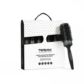 Termix Evolution Plus. Professionelle, thermische Rundhaarbürste mit Keramikrohr für den Friseursalon. Speziell für dickes und hartes Haar. Afroamerikanisches Haar. Set mit 5 Bürsten Schwarz, Grau