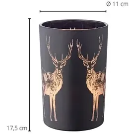 Edzard Teelichtglas, Tiu, Höhe 18 cm, schwarz, Hirsch-Motiv