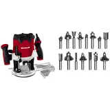 Einhell Oberfräse TE-RO 1255 E (1200 W, Spannzange Ø 6 und 8 mm, 55 mm Hubhöhe, elektronische Drehzahlregulierung, Spindelarretierung, inkl. 15 TLG. Fräser-Set)