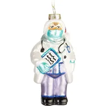 Brubaker Dr. Weihnachtsmann Weihnachtskugel aus Glas - Arzt Doktor mit Mundschutz und Weihnachtsmütze - Christbaumschmuck Handbemalt - Baumkugel Figuren Lustig Weihnachtsdeko Anhänger