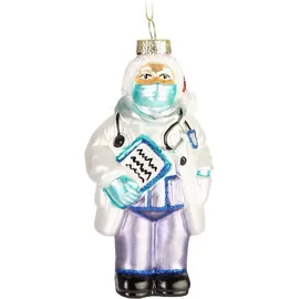Brubaker Dr. Weihnachtsmann Weihnachtskugel aus Glas - Arzt Doktor mit Mundschutz und Weihnachtsmütze - Christbaumschmuck Handbemalt - Baumkugel Figuren Lustig Weihnachtsdeko Anhänger