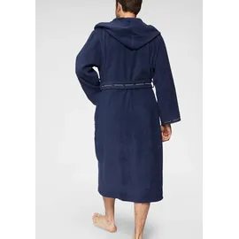 Bruno Banani Herrenbademantel BRUNO BANANI "Danny, Normallänge & Überlänge, auch in extra lang, Hotelbademantel" Gr. S, blau (marine), L:120cm, Walkfrottee, Hausmäntel, mit Logostreifen, Herren Bademantel aus 100% Baumwolle, S-4XL