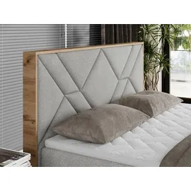 MKS Meble Boxspringbett 160x200 mit Bettkasten, Polsterbett 160x200 mit Matratze H4, Boxspringbett 160x200 mit Kopfteil, Boxspringbett mit Massivholz - Gunar... - Hellgrau