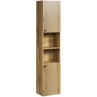 trendteam smart living - PureBliss - Hochschrank Bliss Evoke Eiche - Badezimmerschrank in moderner Rillenoptik - edle Metallgriffe - (BxHxT) 40 x 186 cm