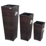 Casaria Poly Rattan Blumentopf mit Wasserabfluss Braun - 3er Set