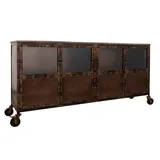 Industrial Loft Style Sideboard Mangoholz Metal Vitrine Kommode m. Rollen braun