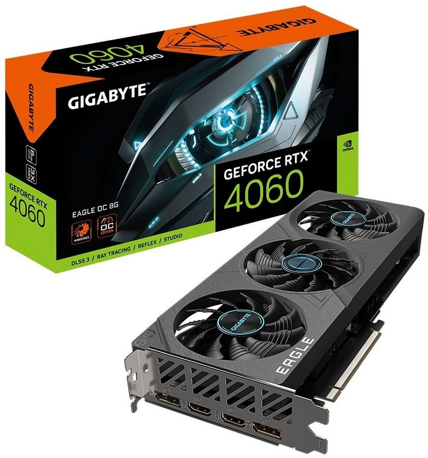 Gigabyte GV-N4060EAGLE OC-8GD GeForce RTX 4060 EAGLE OC 8G NVIDIA 8 GB GDDR6 Grafikkarte (GDDR6) schwarz Hyrican AG