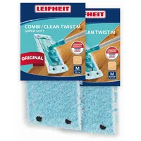 Leifheit Original 2er Set Wischbezug CLEAN Twist M super Soft 33 cm für Sensible Böden, mit Spezialfasern, Wischer Ersatzbezug für minimale Wasseraufnahme, für Parkett, Laminat und Kork