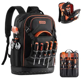 Vevor Werkzeugrucksack, 65 Taschen, Werkzeug-Aufbewahrungs-Organizer, Backpack mit Laptopfach & geformtem Boden, Baustellenrucksack für Elektriker, Reparaturarbeiter & Heizungstechniker