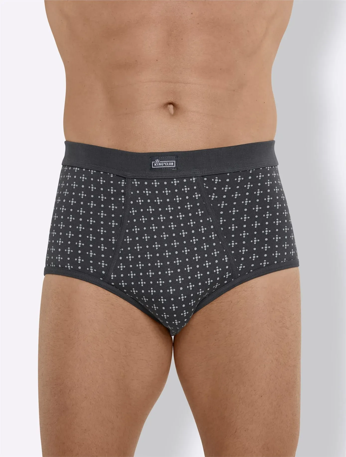 Slip KINGS CLUB, Herren, Gr. 14, 2 Stk., grau (anthrazit, bedruckt), 100% Baumwolle, Unterhosen Slip