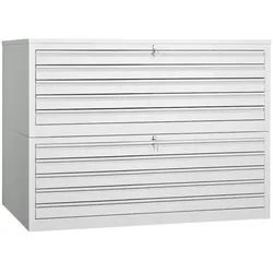 PROREGAL Flachablagenschrank Chinchilla | 10 Schubladen | Schwanenhalsgriff | HxBxT 105x140x95 cm | Metallabdeckplatte | Grau