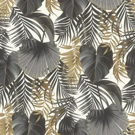 Rasch Textil Vliestapete tropische Blätter 10,05 x 0,53 m gold/grau/schwarz 462050