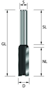 EDESSÖ HW- (HM) Nutfräser XL, lange Schneidenlänge, Z=2, Durchmesser 12 NL38, GL70 S8