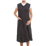Tobeni Damen Kittelschürze lang mit Reissverschluss und Taschen ohne Arm 100% Baumwolle Farbe Schwarz-Weiss-Design1 Grösse 52