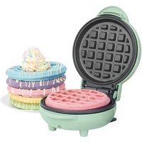 Petra PT4214GRNVDEEU7 Antihaft Mini Waffeleisen - Klein Klassische Süße/Herzhaft Waffel ca. 11.5cm, 550W, Kompakte belgische Waffelmaschine, Kindergeburtstage, Familienfeiern, Grun Retro-Design