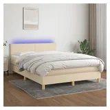 vidaXL Boxspringbett mit Matratze & LED Creme 140x200 cm Stoff