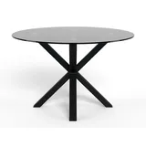 Esstisch ACTONA GROUP "Glas Esstisch Heaven, Runder Esstisch, belastbar bis 100 kg", klar gehärte, matt schwarz, klar, B:119cm H:75,5cm T:119cm, Tische, Esstisch, Tischplatte aus rauer Keramik, schwarz gestell, Rund, 119x75,5