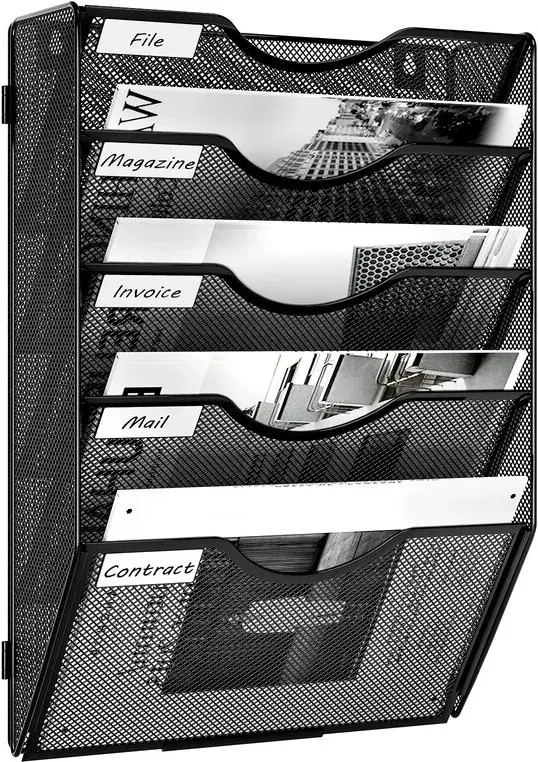 Senhoglb 5-stufiger A4-Wand-Organizer aus Metallgitter, montiert, Schwarz, Neujahrssale, Top-Geschenkideen